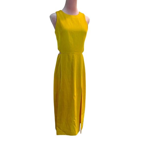 SANDRO PARIS Sleeveless Midi Dress Waist Cutout Zipper Close Yellow 1 36 US 2/4 - Picture 2 of 10